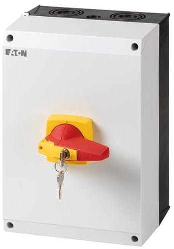 Eaton 172857 Circuit Breakers, 125 A 3-Pin + N, with Red Rotary Handle and Yellow Wreath, Cylinder Lock Assembly, CI K5 Case