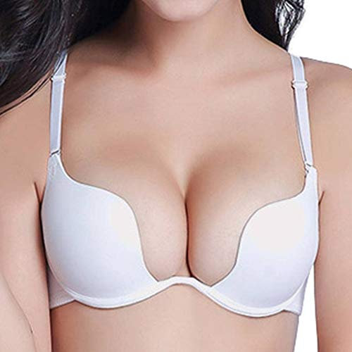 Nature Damen Deep U Multiway Plunge Bra Push-Up BH Unterwäsche - (White 75B)