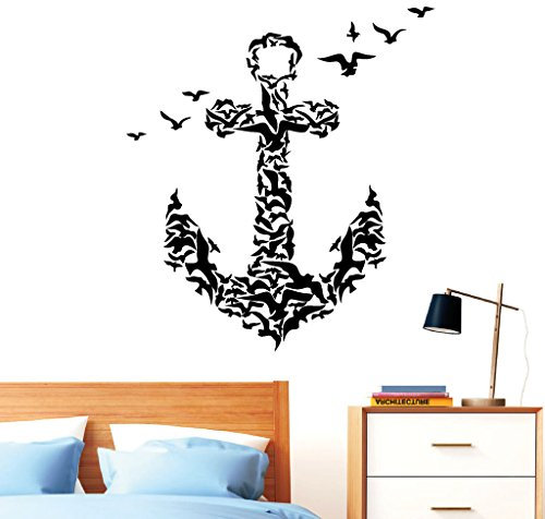 Wandtattoo Loft „Anker aus Vögeln“ - Maritim/Seemann/Vogel/Wandsticker/Wandtattoo/Wandaufkleber / 54 Farben / 2 Größen/weiß / 55 cm breit x 62 cm hoch