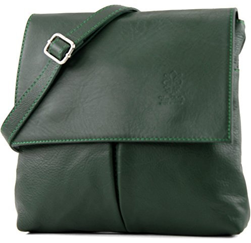 modamoda de T63 Damen Nappaleder Umhängetasche Schultertasche handmade in Italy, Farbe:Dunkelgrün