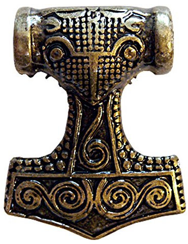 Germanenschmuck Schonenhammer Anhänger (Kettenanhänger in Altmessing) | Thors Hammer Thorhammer Mjölnir Thor Hammer