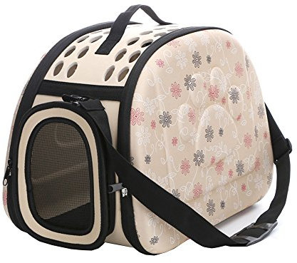 Yimidear Atmungsaktiv Falten Draussen hundetransportbox zum Hund Katze Komfort Reise Mittlere Größe katzenkorb Haustier Träger (Beige)