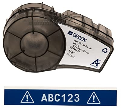 Brady Authentic (M21-500-595-BL) All-Weather Vinyl Label for Indoor/Outdoor ID, Lab and Equipment Labeling, White on Blue- For M210, M210-LAB, M211, BMP21-PLUS and BMP21-LAB Printers, .5 W, 21' L