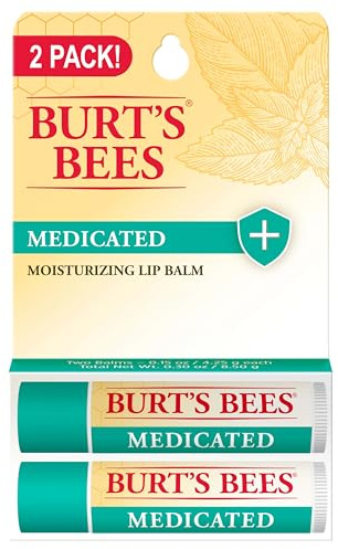 Burt's Bees Medicated Lip Balm, With Eucalyptus Oil and Menthol, Tint-Free, Natural Origin Lip Care, 2 Tubes, 0.15 oz.