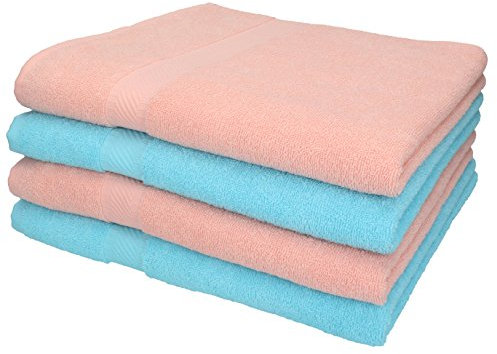 Betz 4 Stück Duschtücher Set Duschtuch Duschhandtuch Strandlaken Badetuch Palermo 100% Baumwolle Größe 70 x 140 cm Farbe apricot und türkis