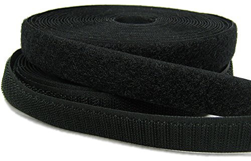 10M (Metres) 20mm Black Hook & Loop Tape/Roll - Sew On (Not Adhesive) Both Sides Included