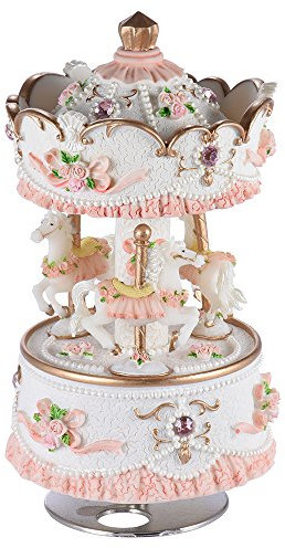 Andoer® Laxury Windup - Carillon carosello con 3 cavalli - Creative Music Box - idea regalo con melodia Castello nel cielo (Castle in the sky), rosa/viola/blu/oro, Pink
