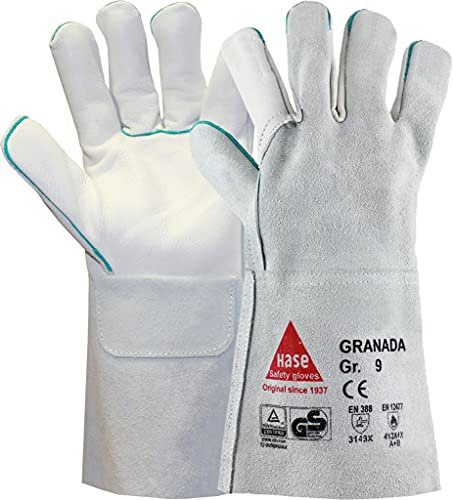 strongAnt Granada-Long Schweißerhandschuhe aus Rindnarbenleder Arbeitshandschuhe auch fürs Grillen geeignet Sicherheitshandschuhe - Grau -Größe:12