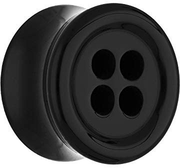 Treuheld® | 10mm Knopf Ohr Plug/Button Flesh Tunnel | Schwarz | Acryl/Kunststoff | Double Flared Ohrtunnel | hautfreundlich & antiallergen