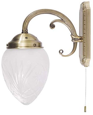 Verzierte Wandlampe mit Zugschalter Glas Schirm Jugendstil in Bronze Wandleuchte Wohnzimmer Bett Flur