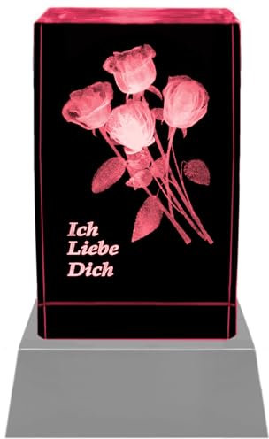 Kaltner Präsente Stimmungslicht Kristall Glasblock mit 3D Gravur/Ich Liebe Dich Geschenke für Frauen, Männer/Jahrestag Geschenk für Sie, Ihn/Gravur Herz/Nachtlicht