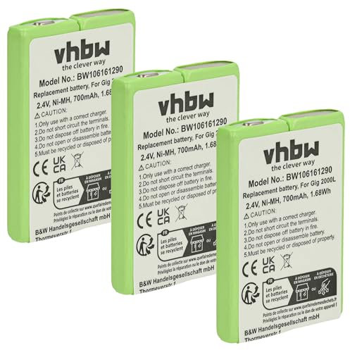 vhbw 3X Akku kompatibel mit GP Enix E4H schnurlos Festnetz Telefon (700 mAh, 2,4 V, NiMH) Grün