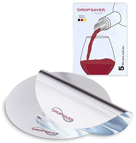 DROPSAVER® Weinausgießer Plättchen | Tropffreier Flaschenausgießer für Wein & Sekt | Wiederverwendbar aus PET-Folie | Silber | 5 Stück, Made in Germany