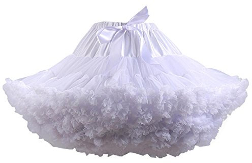 FOLOBE Tutu Costume Donna Balletto Danza a più Strati Gonna a Pieghe Adulto Lussuoso soffice Chiffon Petticoat Tulle Tutu Gonna Bianco M