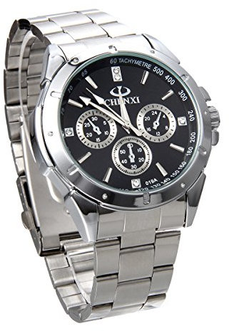JewelryWe Herrenuhr Edelstahl Business Uhr: Luxus Elegante Analog Quarz Armbanduhr Herren Silber Edelstahlarmband Geschäft Casual Uhr mit drehbarer Lünette & Silber Gauge-Nadeln