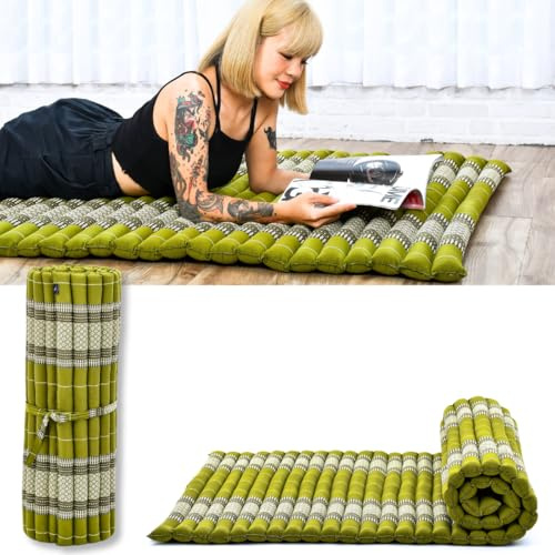 Leewadee Breite Rollbare Thaimatte 190 x 100 cm - Kapok Bodenmatte zum Schlafen, Massieren & Meditieren Futon Alternative