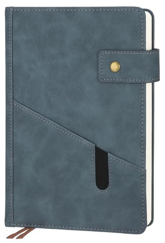Thboxes Notizbuch A5 Liniert, Journal Notebook mit 180 Blatt/360 Seiten Hardcover PU Leder Notizbuch mit 100gsm Dickem Papier Druckknopf Innentasche Notizbücher Liniert für Büro Schule (Blau)