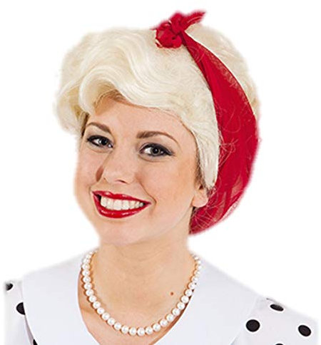 Perücke Emma, blond mit rotem Tuch, Rock´n´Roll