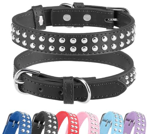 Hundehalsband Leder Breit große kleine mittelgroße Hunde Schwarz Rot Rosa Pink mit Strass und Anti-verlorene Handynummern Anhänger