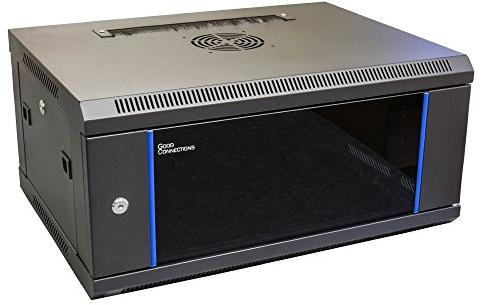 Good Connections 19 Netzwerk Wandgehäuse / Wandschrank, 4HE, tiefschwarz (RAL9005), 600 x 450mm, fertig montiert, abschließbare Sicherheitsglastür und Seitenteile