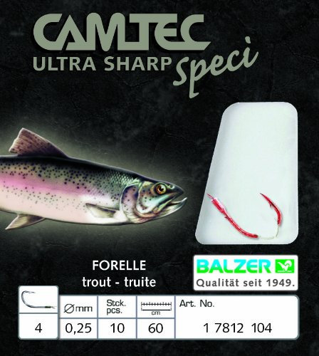 Balzer Camtec Forelle 60cm rot - 10 gebundene Forellenhaken, Hakengröße/Schnurdurchmesser:Gr. 12/0.16mm