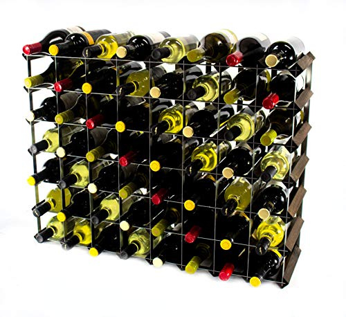 Classic 56 Bottle Wine Rack, Dark Oak Stained Wood and Black Metal | Ready Assembled