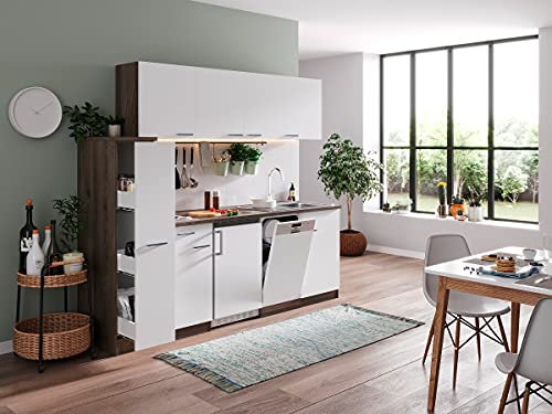 respekta Küchenzeile Oliver KB225EYW Weiß 225 cm Breite mit Elektrogeräten