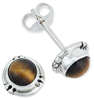 Ohrstecker 925 Silber Tigerauge brauner Stein Edelstein Ohrringe echt Silber Damen Sterling Silber Stecker Geschenk(MOS-027-18)