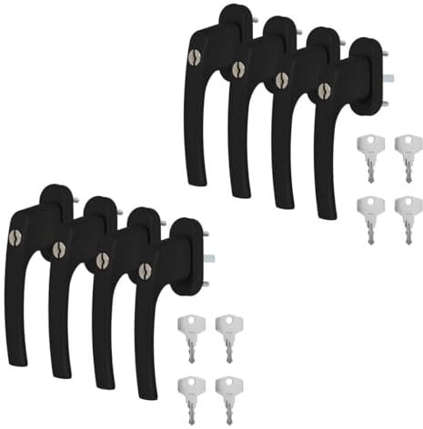 8 x Alu Fenstergriff in Schwarz RAL 9005 abschließbar - Stiftlänge 35mm