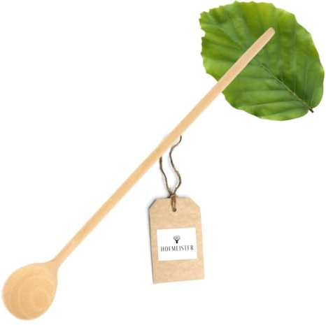 HOFMEISTER® Cuchara grande de madera para cocinar, 40 cm, producto natural de la UE: hecha a mano, sin plástico, no raya la olla, sin tratar, resistente al calor (1 pieza)