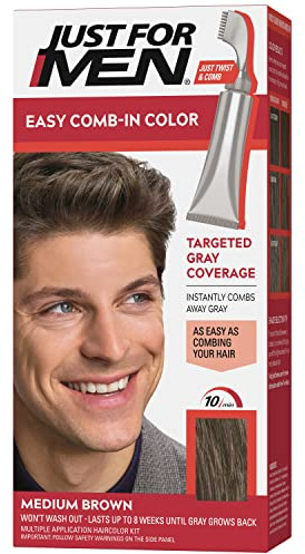 Just For Men Easy Comb-In Color Mens Hair Dye, Easy No Mix Application with Comb Applicator - Medium Brown, A-35, Pack of 1