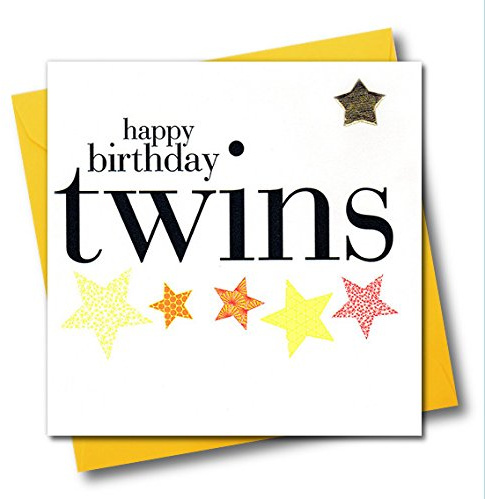 Claire Giles Greeting Cards, Happy Birthday Twins Card, Embellished with a shiny padded star