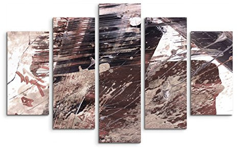 5 teiliges Wandbild auf Leinwand (Gesamt: H: 100cm B: 160cm) Keilrahmenbild Canvas Fotodruck Leinwandbild Leinwanddruck Kunstdruck Wandbild schwarz braun weiß gemalt