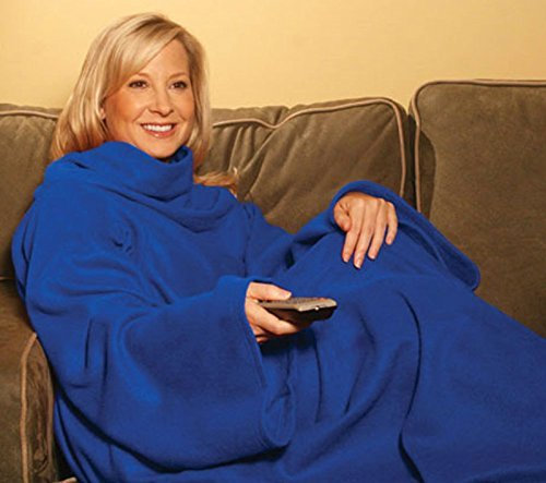 Premium Kuscheldecke mit praktischen Ärmeln - perfekte Wärmeisolierung (140 x 180 cm) Blau - Ärmel Decke Ärmeldecke Fleece Wärmedecke Plaid