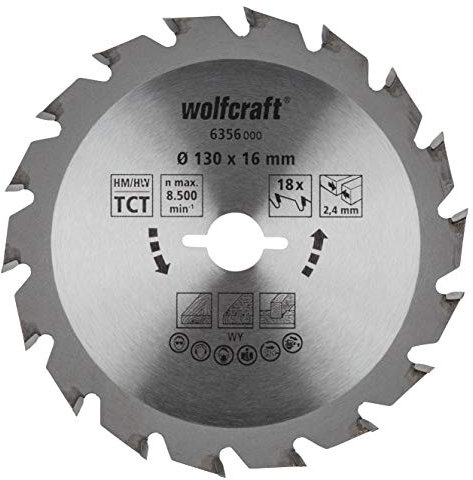 wolfcraft 6356000 | Handkreissägeblatt HM | Serie grün | 18 Zähne | ø130mm