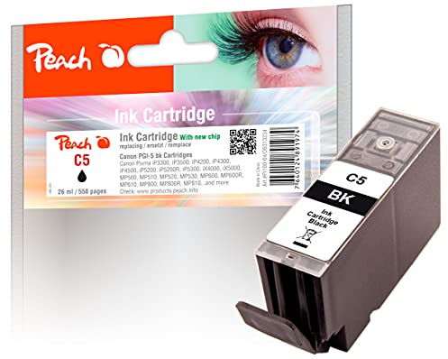 Peach C5/8 Druckerpatrone schwarz ersetzt Canon PGI-5BK, 0628B001, 0628B029 für z.B. Canon Pixma MP 610, Canon Pixma IP 4200, Canon Pixma IP 5200 R, Canon Pixma IP 3300, Canon Pixma IP 3500