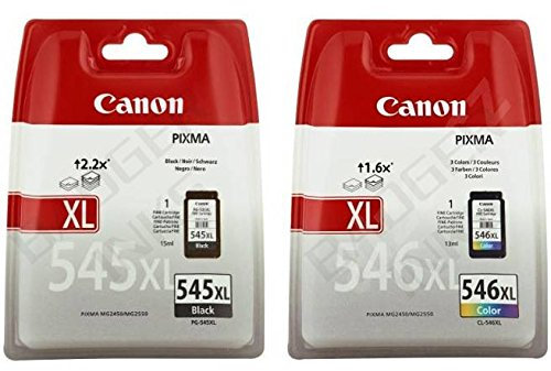 PG545XL-CL546XL – 2 Druckerpatronen – Cyan / Gelb / Magenta / Schwarz – mit Chip – zu verwenden mit MG2450 MG2550 iP2850 MG2950 iP2820 MG2420 MG2555 MG2520 MG2920 MG2924 MX492 MX495