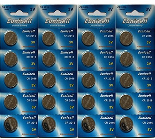 Eunicell CR2016 DL2016 5000LC CR 2016 3v Lithium Coin Cell Batteries, Pack of 20, packaged in separate blisters