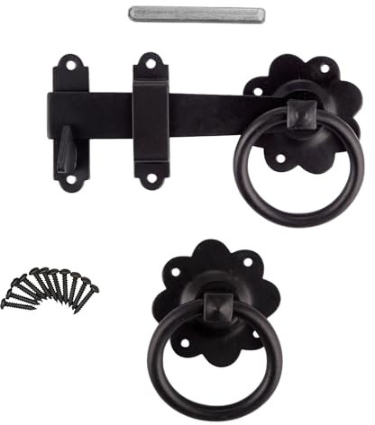 Keypak 152mm (6 inch) Black Smooth Ring Gate Garden Latch, Durable Finish, Double Sided Installation on Wooden Gates & Garden Sheds, Includes Matching Fixing Screws for Easy Fitting