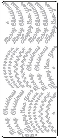 Ursus 59310061 - Kreativ Sticker, Merry Christmas, silber, 5 Blatt, selbstklebend, Ideal zur Kartengestaltung und zum Dekorieren von Geschenken, Stickerbogen ca. 10 x 23 cm