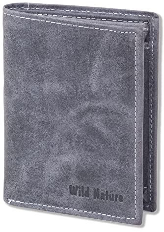 Wild Nature Hochformat-Riegelbörse mit RFID-Blocker Ausleseschutz aus naturbelassenem, weichem Büffelleder Anthrazit/Vintage