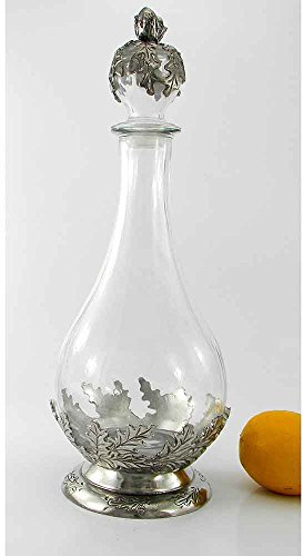 Cavagnini Geblasene Glasflasche Hartzinn mit Blättern und Eicheln 100% Made in Italy Kunsthandwerk