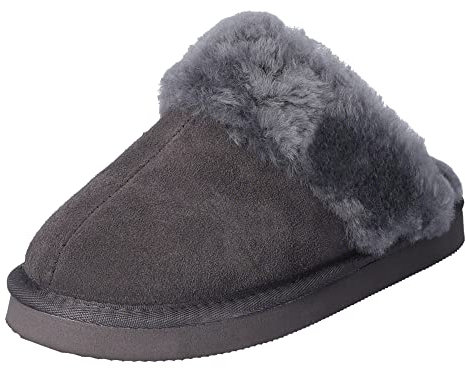 Heitmann Damen- und Herren Lammfell-Hausschuhe Pantoffeln (37, Anthrazit)