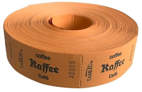 TAMLED Bonrolle KAFFEE orange 1 Rolle mit 1000 perforierten Abrissen fortlaufend nummeriert Gastromarken Festival Getränke Verpflegung Events Firmenveranstaltung Volksfest Vereinsfest Wertmarke