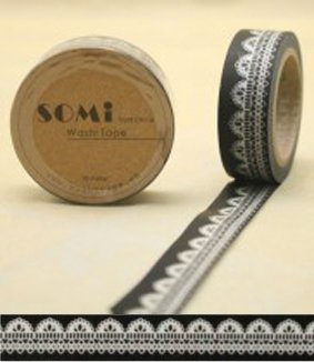 Paper Washi Tape Black White Lace Design 10m x 1.5 cm