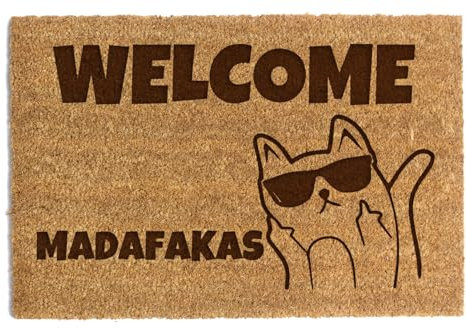 Happenings Fußmatte aus Kokosfaser – Lustige Fußmatte Welcome Madafakas 1 – Als Geschenk – 40cm x 60cm