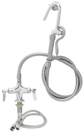 T&S Brass B-0300-102A Dual Pantry Base Faucet with 053A, B-0102-A Hose and Hook Nozzle, B-0104-D Wall Hanger Hook