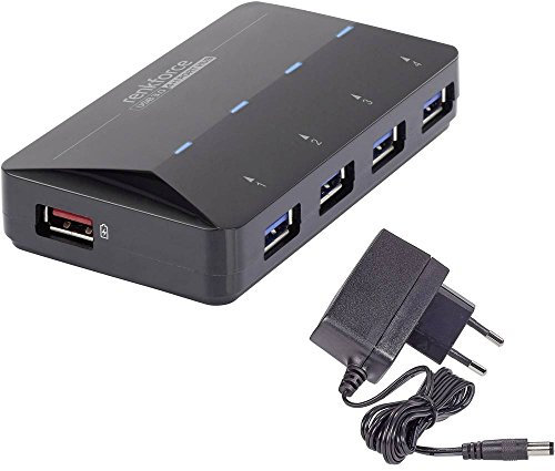 Renkforce 4+1 Port USB 3.2 Gen 1-Hub (USB 3.0) mit Schnellladeport, mit Status-LEDs Schwarz