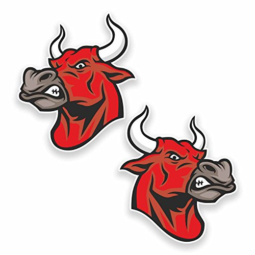 Vinyl-Aufkleber # 9555 Angry Red Spanish Bull, für Auto, Fahrrad, Laptop, Gitarre, Spanien, 2 Stück (8,5 cm breit x 10 cm hoch)