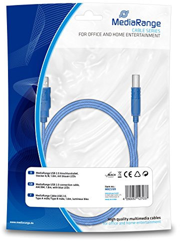 MediaRange MRCS109 - Cable de impresora (1,8 m, Male connector/Male connector, Azul)